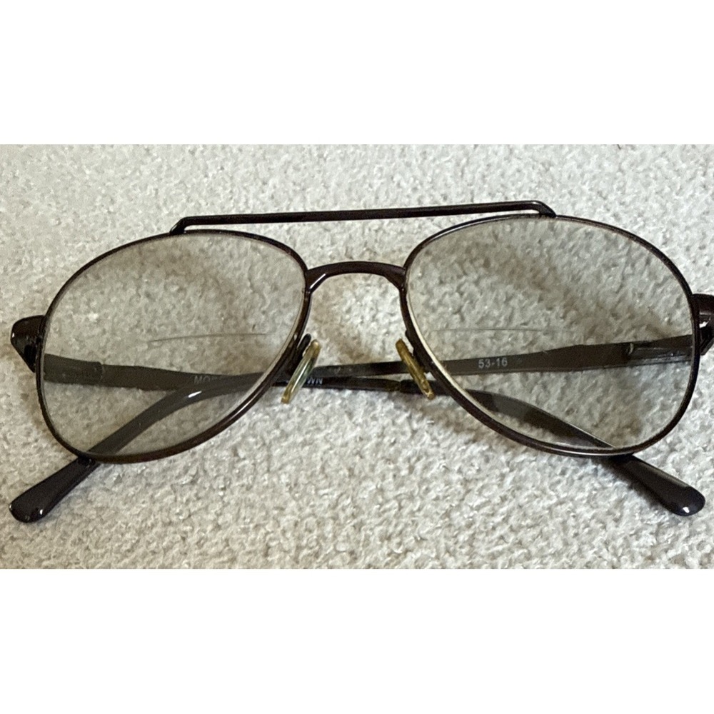 Vintage Hunter Brown Aviator Eyeglasses Frames in Gold Brown, 53-16 "Top Gun"